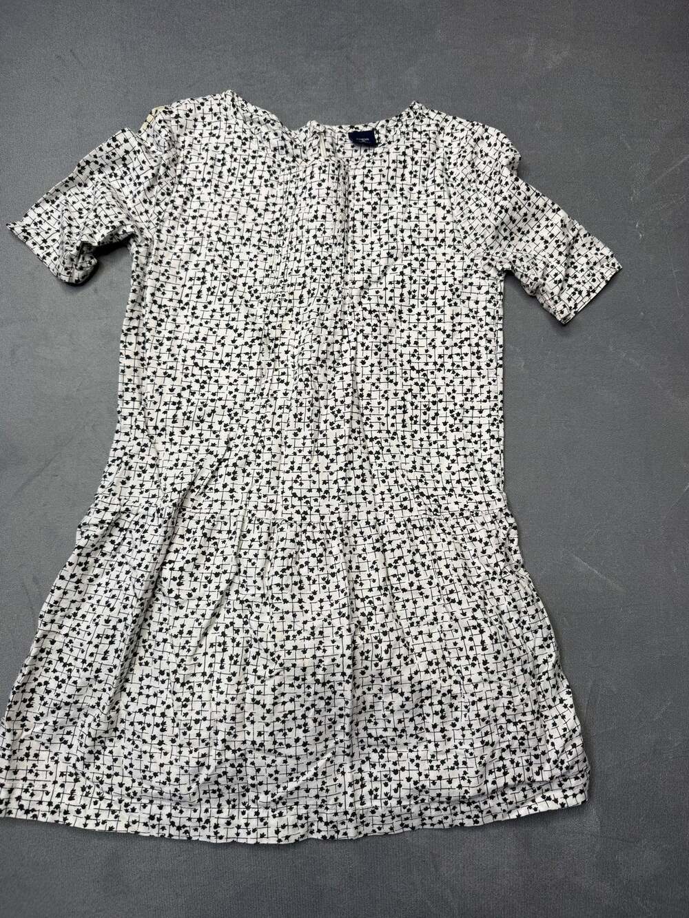 GapKids Girls Floral Dress Preppy Drop Waist Short Sleeve Cotton Black White M 8